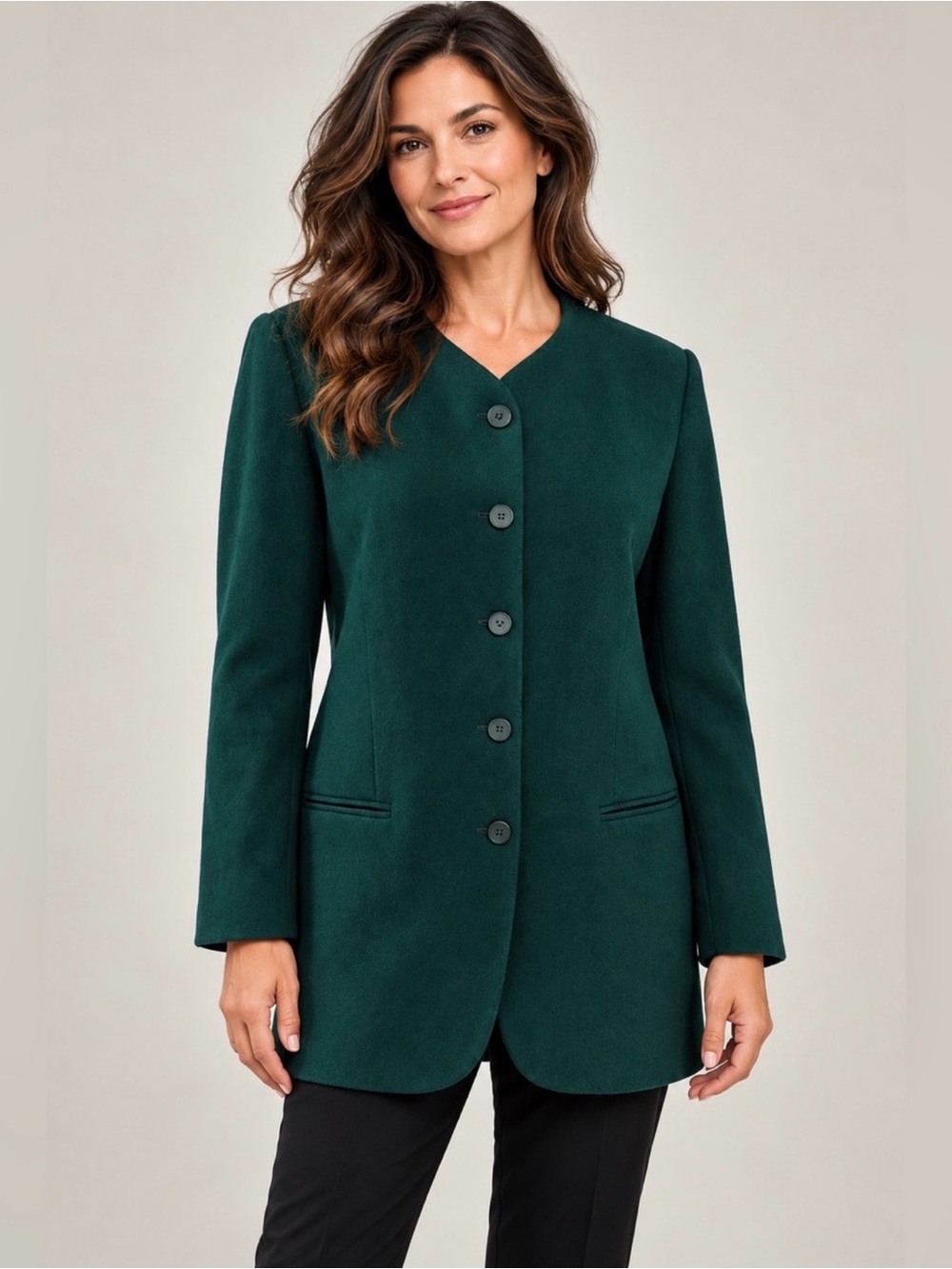 Vintage Talbots Emerald Green 100% Wool Blazer Coat Size 14